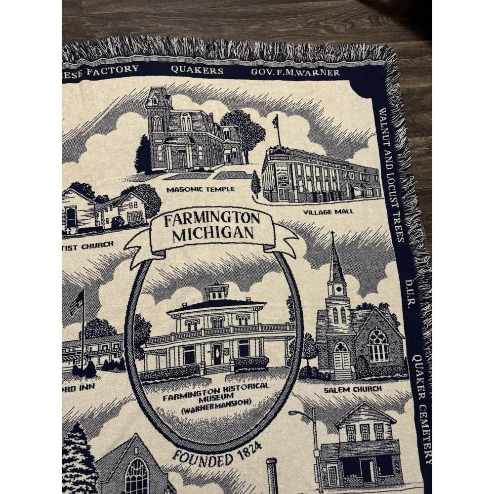 VTG Woven Tapestry Throw blanket Farmington Michigan‎